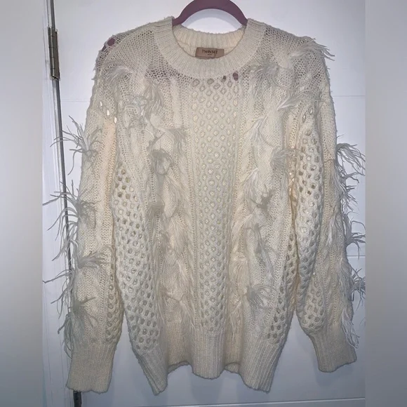 Twinset Feather Sweater Blouse White XS - Picture 2 of 3